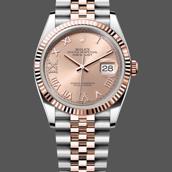 Super Clone Women's Rolex Datejust 36-m126231 0027, Steel & Everose Gold, Rose Diamond Pave Roman Dial, Rose Gold Dial