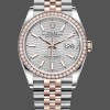 Super Clone Unisex's Rolex Datejust 36MM Steel & Everose Gold Silver Fluted-Motif Dial Diamond Bezel M126281RBR Grey Dial