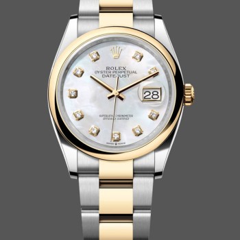 Super Clone Women's Rolex Datejust 36 Steel & Yellow Gold MOP Diamond Dial M126203 MOP Dial