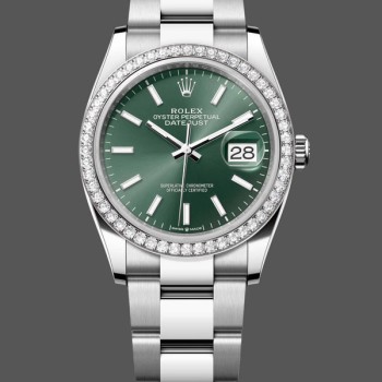Super Clone Women's Rolex Datejust 36-M126284RBR 0044, White Gold & Diamonds, Mint Green Dial, Women’s Green Dial