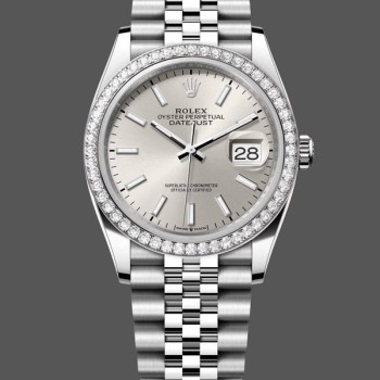 Super Clone Women's Rolex Datejust 36-M126284RBR 0005, White Gold & Diamonds, Silver Dial, Women’s Silver Dial