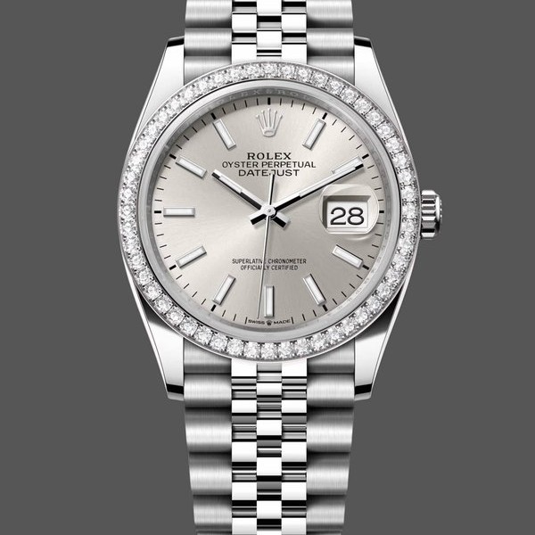 Super Clone Women's Rolex Datejust 36-M126284RBR 0005, White Gold & Diamonds, Silver Dial, Women’s Silver Dial