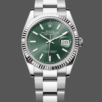 Super Clone Women's Rolex Datejust 36-126234, White Gold, Fluted Bezel, Unisex Green Dial