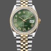 Super Clone Women's Rolex Datejust 36-m126283rbr 0011, Yellow Gold & Diamonds, Olive Green Diamond Pave Roman Dial, Green Dial