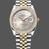 Super Clone Women's Rolex Datejust 36-m126283rbr 0017, Yellow Gold & Diamonds, Silver Diamond Pave Roman Dial, Silver Dial
