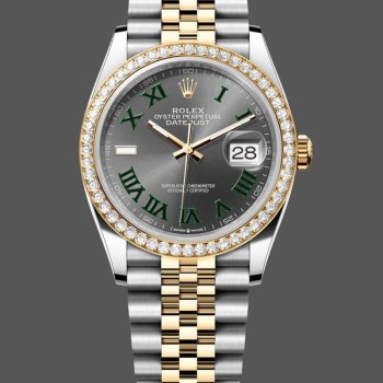 Super Clone Women's Rolex Datejust 36-m126283rbr 0021, Yellow Gold & Diamonds, Slate Wimbledon Roman Dial, Grey Dial