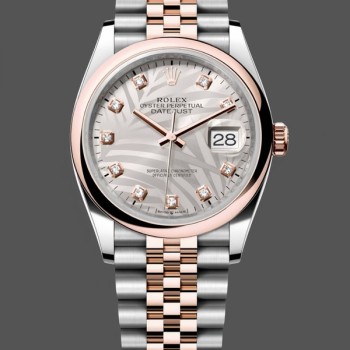 Super Clone Women's Rolex Datejust 36mm Silver Palm Motif Dial Oyster Bracelet - 126201 0038 Silver Palm Motif Set With Diamonds
