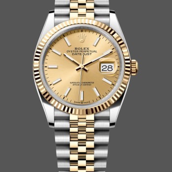 Super Clone Unisex's Rolex Datejust 36mm Unisex-126233 0015-Champagne Index Dial-Fluted Bezel Champagne