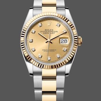 Super Clone Unisex's Rolex Datejust 36mm Unisex-126233 0018-Champagne Diamond Dial Champagne
