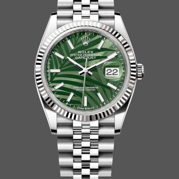 Super Clone Women's Rolex Datejust 36mm Green Palm Index Dial Jubilee - 126234 0047 Green Dial