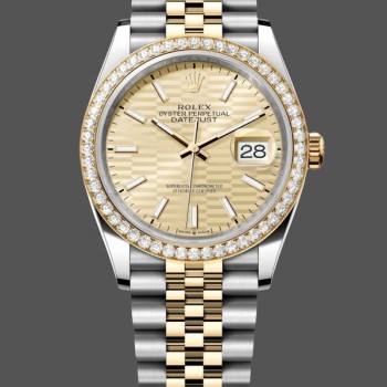 Super Clone Women's Rolex Datejust 36mm Yellow Gold and Steel Champagne Dial 126283RBR Champagne Dial