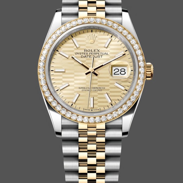 Super Clone Women's Rolex Datejust 36mm Yellow Gold and Steel Champagne Dial 126283RBR Champagne Dial