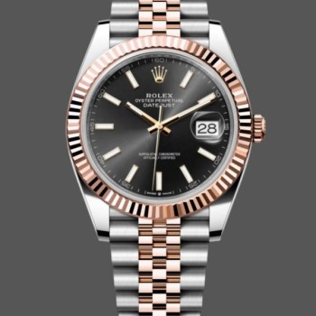 Super Clone Men's Rolex Datejust 41-126331, Everose Gold, Black Dial, Jubilee Bracelet Black Dial