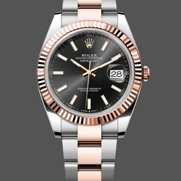 Super Clone Men's Rolex Datejust 41-126331, Everose Gold, Black Dial, Oyster Bracelet Black Dial