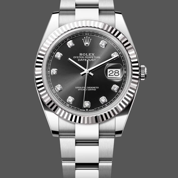 Super Clone Men's Rolex Datejust 41mm Men's-m126334 0011-Fluted Bezel-Black Diamond Dial Black