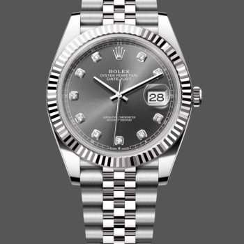 Super Clone Men's Rolex Datejust 41-m126334 0006, Rhodium Diamond Dial, Fluted Bezel, Men’s Grey Dial