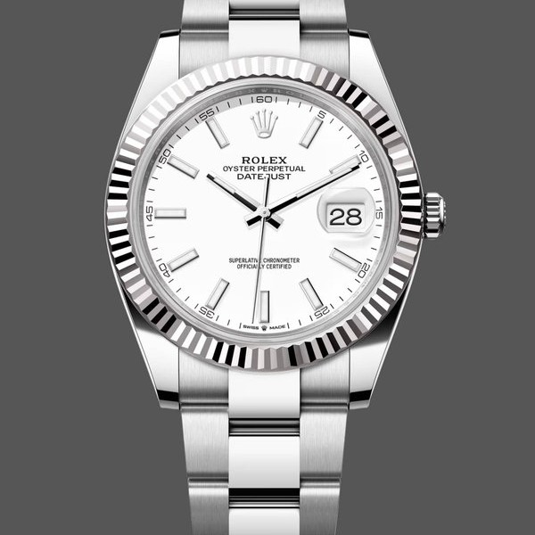 Super Clone Men's Rolex Datejust 41-M126334, Stainless Steel & White Gold, White Dial, Men’s White Dial