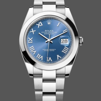 Super Clone Men's Rolex Datejust 41-M126300 0017, Stainless Steel, Azzuro Blue Roman Dial, Men’s Blue Dial