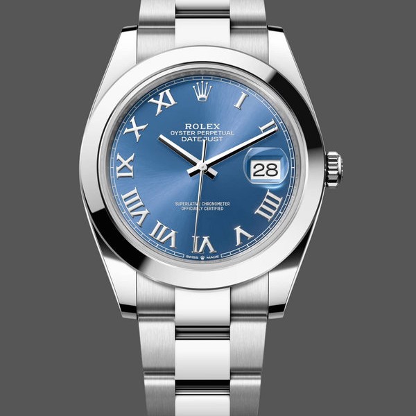 Super Clone Men's Rolex Datejust 41-M126300 0017, Stainless Steel, Azzuro Blue Roman Dial, Men’s Blue Dial
