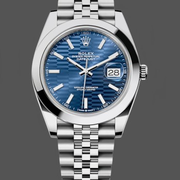 Super Clone Men's Rolex Datejust 41-126300 0024, Stainless Steel, Blue Stick Dial, Smooth Blue Dial