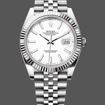 Super Clone Men's Rolex Datejust 41-M126334 0010, Steel & White Gold, White Dial, Jubilee Bracelet, Men’s White Dial