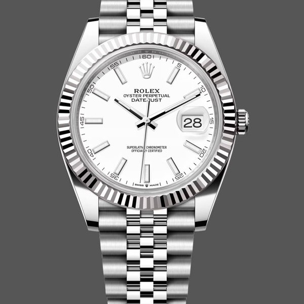 Super Clone Men's Rolex Datejust 41-M126334 0010, Steel & White Gold, White Dial, Jubilee Bracelet, Men’s White Dial