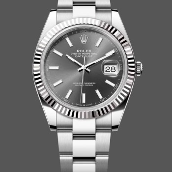 Super Clone Men's Rolex Datejust 41-M126334, White Gold, Fluted Bezel, Slate Dial, Oyster, Men’s Grey Dial