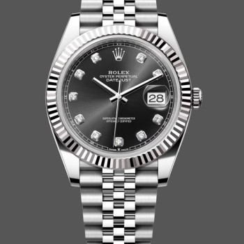 Super Clone Men's Rolex Datejust 41-m126334, Rolesor, Black Diamond Dial, Men’s Black Dial
