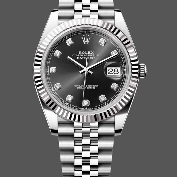 Super Clone Men's Rolex Datejust 41-m126334, Rolesor, Black Diamond Dial, Men’s Black Dial