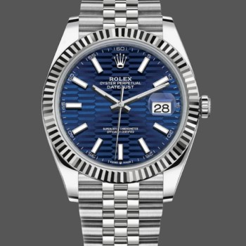 Super Clone Men's Rolex Datejust 41-126334, Pre‑owned, Blue Motif Dial, Jubilee Bracelet, Blue Dial