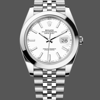 Super Clone Men's Rolex Datejust 41-126300 0006, Stainless Steel, White Index, Jubilee White Dial
