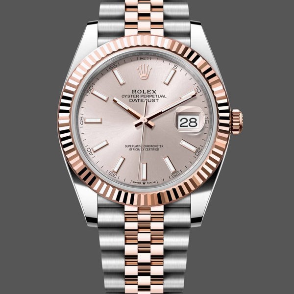 Super Clone Men's Rolex Datejust 41-126331 0010, Two‑Tone, Rose Gold, Jubilee Band, Sundust Index Dial Sundust Dial