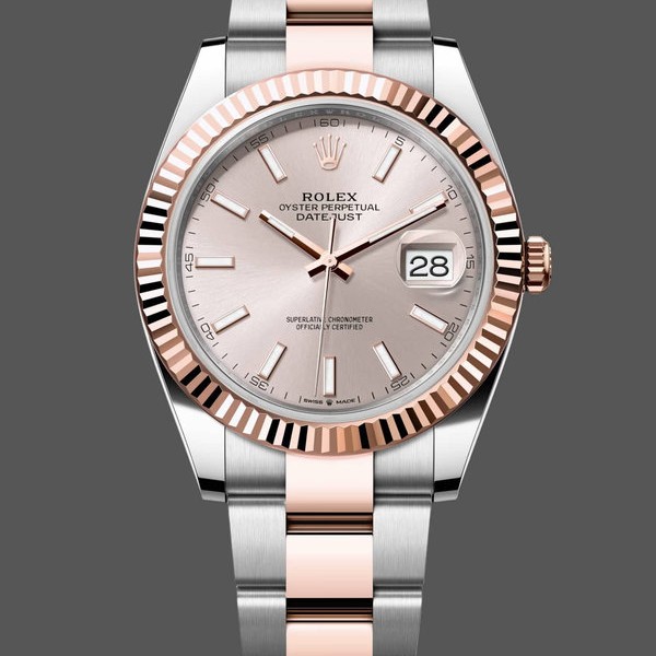 Super Clone Men's Rolex Datejust 41-126331 0009, Two‑Tone, Rose Gold, Sundust Index Dial Sundust Dial