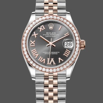 Super Clone Women's Rolex Datejust Lady 31-278381RBR, Rose Gold & Steel, Slate Roman Diamond VI Dial, Diamond Bezel, Jubilee Bracelet, Women’s Slate