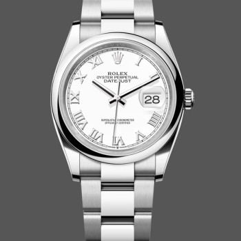 Super Clone Women's Rolex Datejust 36mm Unisex-m126200 0008-White Roman Dial-Stainless Steel White Dial
