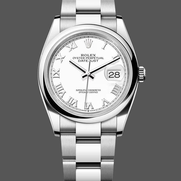 Super Clone Women's Rolex Datejust 36mm Unisex-m126200 0008-White Roman Dial-Stainless Steel White Dial