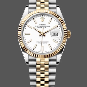 Super Clone Women's Rolex Datejust 36mm Unisex-m126233 0019-White Index Dial-Fluted Bezel White