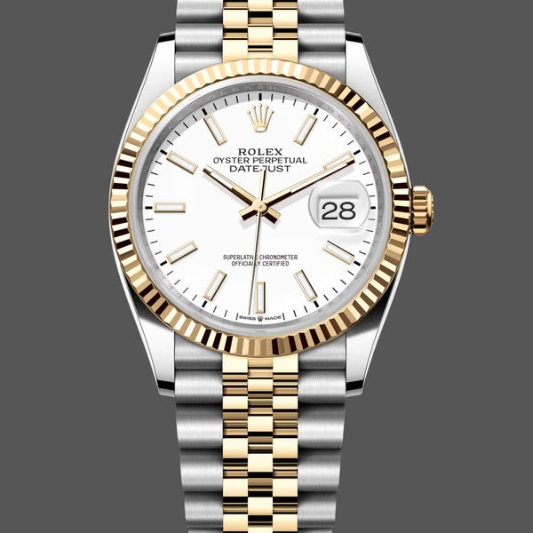 Super Clone Women's Rolex Datejust 36mm Unisex-m126233 0019-White Index Dial-Fluted Bezel White
