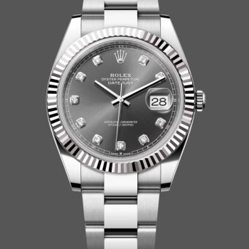 Super Clone Men's Rolex Datejust 41mm Men's-m126334 0005-Fluted Bezel-Dark Rhodium Grey Dial Grey