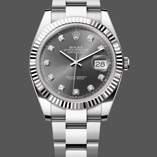 Super Clone Men's Rolex Datejust 41mm Men's-m126334 0005-Fluted Bezel-Dark Rhodium Grey Dial Grey