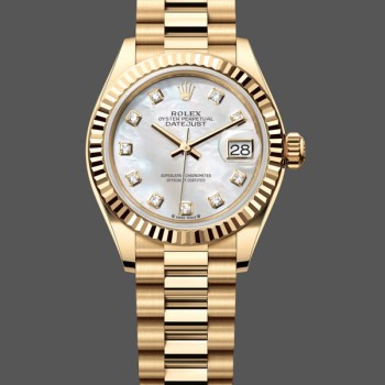 Super Clone Women's Rolex Datejust-m279178 0025, 28mm, Yellow Gold, Mother‑of‑Pearl Dial, Fluted Bezel, Lady MOP