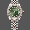 Super Clone Women's Rolex Datejust-279381RBR 0007, Olive Green Diamond, Steel & Rose Gold, Lady’s Green Dial
