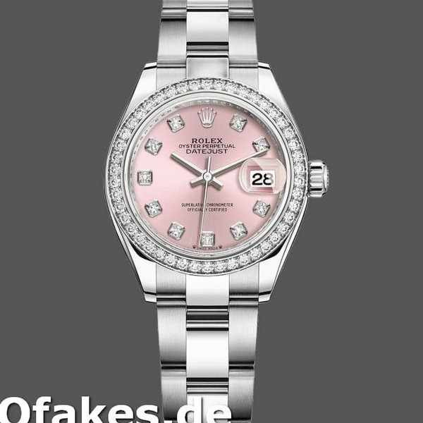 Super Clone Women's Rolex Datejust 28mm Women's-279384RBR PDO-Pink Diamond Dial-Oyster Bracelet Pink