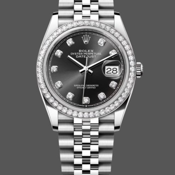 Super Clone Men's Rolex Datejust Stainless Steel Black Diamond Dial Jubilee Bracelet - 126284RBR 0019 Black Dial