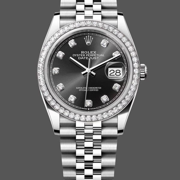 Super Clone Men's Rolex Datejust Stainless Steel Black Diamond Dial Jubilee Bracelet - 126284RBR 0019 Black Dial