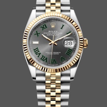 Super Clone Unisex's Rolex Datejust 36mm Unisex-m126233 0035-Two-Tone Steel & Yellow Gold-Fluted Bezel Grey