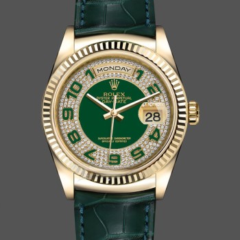 Super Clone Unisex's Rolex Day Date-118138, 36mm, Green & Diamonds