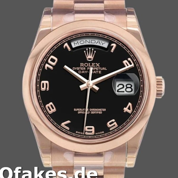 Super Clone Unisex's Rolex Day-Date 36mm Unisex-118205-Black Arabic Dial Black
