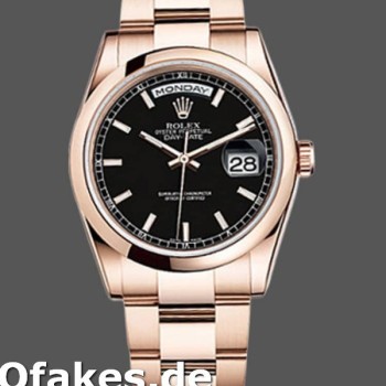 Super Clone Unisex's Rolex Day-Date 36mm Unisex-118205-Black Dial-Rose Gold Black
