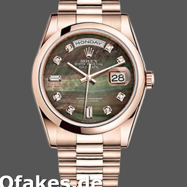 Super Clone Unisex's Rolex Day-Date 36mm Unisex-118205-Dark Mother of Pearl-Black Dial MOP